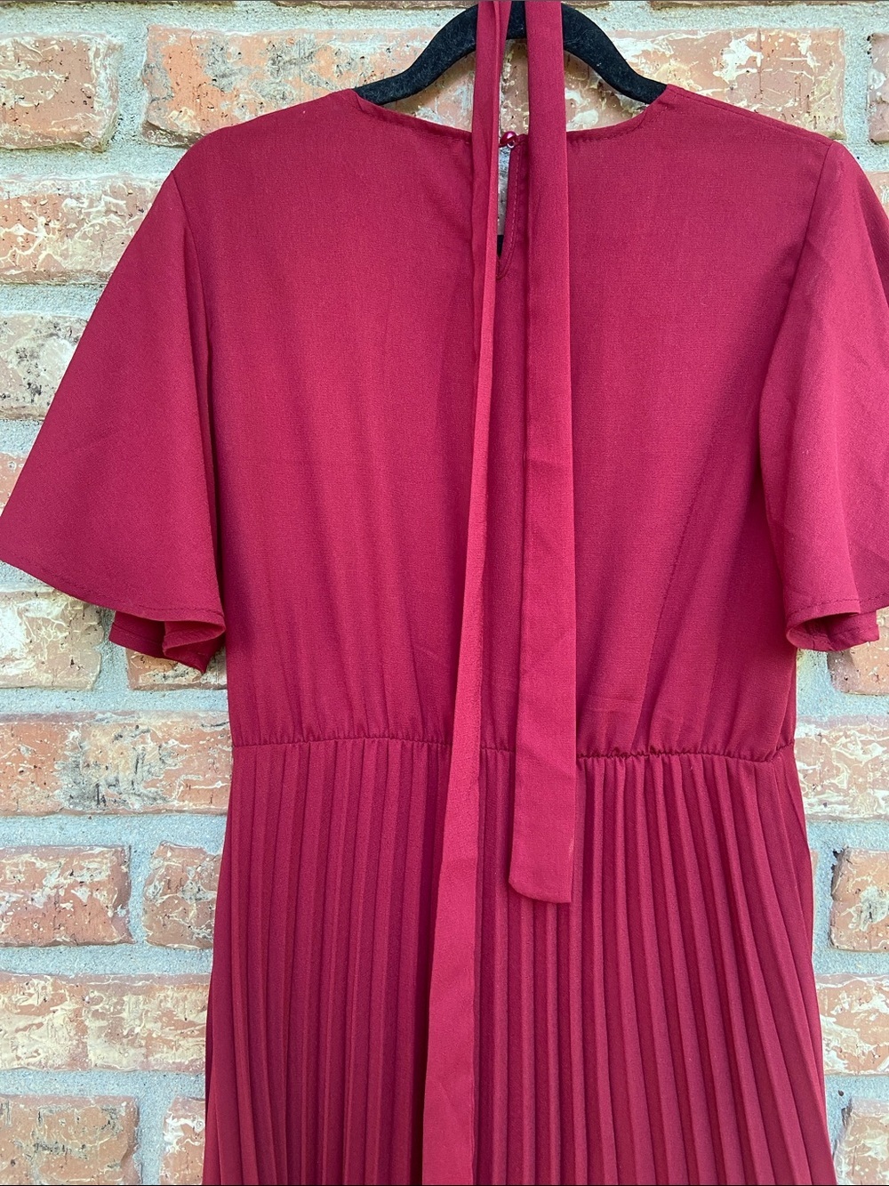 Pleated Midi Dress in Deep Wine - Picture 4 of 10
